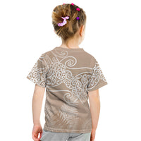 Aotearoa Maori Koru Curves Kid T Shirt Silver Ferns - Mocha LT7 - Polynesian Pride
