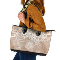 Aotearoa Maori Koru Curves Leather Tote Bag Silver Ferns - Mocha LT7 Beige - Polynesian Pride