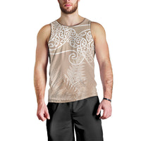 Aotearoa Maori Koru Curves Men Tank Top Silver Ferns - Mocha LT7 - Polynesian Pride