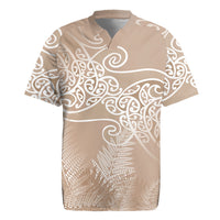 Aotearoa Maori Koru Curves Rugby Jersey Silver Ferns - Mocha LT7 Beige - Polynesian Pride