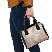 Aotearoa Maori Koru Curves Shoulder Handbag Silver Ferns - Mocha LT7 - Polynesian Pride