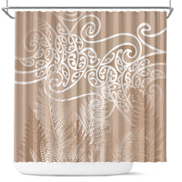Aotearoa Maori Koru Curves Shower Curtain Silver Ferns - Mocha LT7 Beige - Polynesian Pride