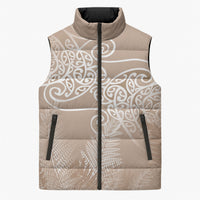 Aotearoa Maori Koru Curves Sleeveless Puffer Jacket Silver Ferns - Mocha LT7 Unisex Beige - Polynesian Pride