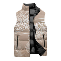 Aotearoa Maori Koru Curves Sleeveless Puffer Jacket Silver Ferns - Mocha LT7 - Polynesian Pride