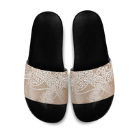 Aotearoa Maori Koru Curves Slide Sandals Silver Ferns - Mocha LT7 Beige - Polynesian Pride