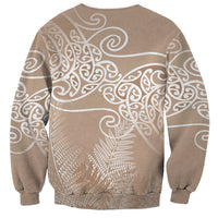 Aotearoa Maori Koru Curves Sweatshirt Silver Ferns - Mocha LT7 - Polynesian Pride