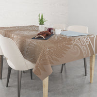 Aotearoa Maori Koru Curves Tablecloth Silver Ferns - Mocha LT7 - Polynesian Pride