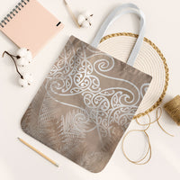 Aotearoa Maori Koru Curves Tote Bag Silver Ferns - Mocha LT7 White Strap One Size Beige - Polynesian Pride