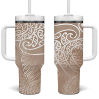 Aotearoa Maori Koru Curves Tumbler With Handle Silver Ferns - Mocha LT7 One Size: 40 oz Beige - Polynesian Pride