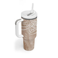 Aotearoa Maori Koru Curves Tumbler With Handle Silver Ferns - Mocha LT7 - Polynesian Pride