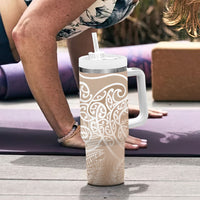Aotearoa Maori Koru Curves Tumbler With Handle Silver Ferns - Mocha LT7 - Polynesian Pride
