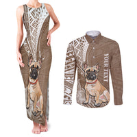 Personalised Polynesian Pacific Bulldog Couples Matching Tank Maxi Dress and Long Sleeve Button Shirts With Brown Hawaii Tribal Tattoo Patterns LT7 Brown - Polynesian Pride