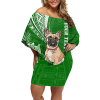 Personalised Polynesian Pacific Bulldog Off Shoulder Short Dress With Emerald Hawaii Tribal Tattoo Patterns LT7 Women Green - Polynesian Pride