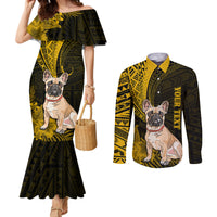 Personalised Polynesian Pacific Bulldog Couples Matching Mermaid Dress and Long Sleeve Button Shirts With Gold Hawaii Tribal Tattoo Patterns LT7 Gold - Polynesian Pride