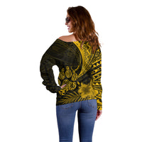 Personalised Polynesian Pacific Bulldog Off Shoulder Sweater With Gold Hawaii Tribal Tattoo Patterns LT7 - Polynesian Pride