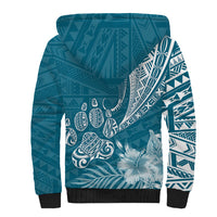 Personalised Polynesian Pacific Bulldog Sherpa Hoodie With Teal Hawaii Tribal Tattoo Patterns LT7 - Polynesian Pride