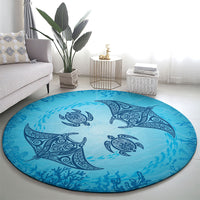 Hawaii Quilt Inspired Collection Aloha Sea Round Carpet Manta Ray and Turtles