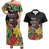 Mahalo Hawaii Ho'oponopono Pule Couples Matching Off Shoulder Maxi Dress and Hawaiian Shirt Polynesian Pattern Cross LT7 Black - Polynesian Pride
