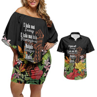Mahalo Hawaii Ho'oponopono Pule Couples Matching Off Shoulder Short Dress and Hawaiian Shirt Polynesian Pattern Cross LT7 Black - Polynesian Pride
