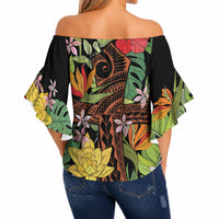 Mahalo Hawaii Ho'oponopono Pule Off Shoulder Wrap Waist Top Polynesian Pattern Cross LT7 - Polynesian Pride