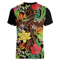 Mahalo Hawaii Ho'oponopono Pule Women V-Neck T-Shirt Polynesian Pattern Cross LT7 - Polynesian Pride