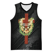 Hawaii Ka Pule a ka Haku Memorial Basketball Jersey Flower Lei Cross - Black