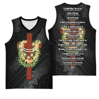 Hawaii Ka Pule a ka Haku Memorial Basketball Jersey Flower Lei Cross - Black