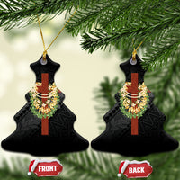 Hawaii Ka Pule a ka Haku Memorial Ceramic Ornament Flower Lei Cross - Black
