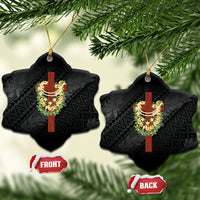 Hawaii Ka Pule a ka Haku Memorial Ceramic Ornament Flower Lei Cross - Black