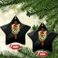 Hawaii Ka Pule a ka Haku Memorial Ceramic Ornament Flower Lei Cross - Black