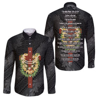 Hawaii Ka Pule a ka Haku Memorial Family Matching Summer Maxi Dress and Hawaiian Shirt Flower Lei Cross - Black LT7 Dad's Shirt - Long Sleeve Black - Polynesian Pride