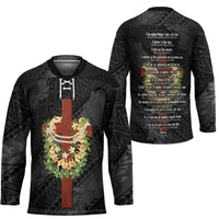 Hawaii Ka Pule a ka Haku Memorial Hockey Jersey Flower Lei Cross - Black LT7 - Polynesian Pride