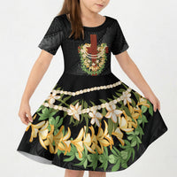 Hawaii Ka Pule a ka Haku Memorial Kid Short Sleeve Dress Flower Lei Cross - Black LT7 KID Black - Polynesian Pride