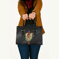 Hawaii Ka Pule a ka Haku Memorial Leather Bag Flower Lei Cross - Black