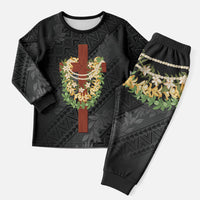 Hawaii Ka Pule a ka Haku Memorial Christmas Pajama Set Flower Lei Cross - Black