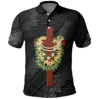 Hawaii Ka Pule a ka Haku Memorial Polo Shirt Flower Lei Cross - Black LT7 Black - Polynesian Pride