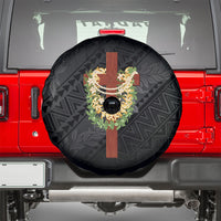 Hawaii Ka Pule a ka Haku Memorial Spare Tire Cover Flower Lei Cross - Black LT7 - Polynesian Pride