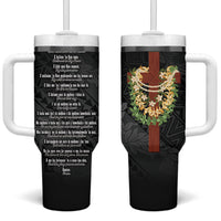 Hawaii Ka Pule a ka Haku Memorial Tumbler With Handle Flower Lei Cross - Black LT7 One Size: 40 oz Black - Polynesian Pride