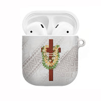 Hawaii Ka Pule a ka Haku Memorial AirPods Case Flower Lei Cross - Ivory White