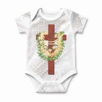 Hawaii Ka Pule a ka Haku Memorial Baby Onesie Flower Lei Cross - Ivory White