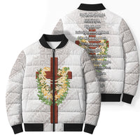 Hawaii Ka Pule a ka Haku Memorial Bomber Puffer Jacket Flower Lei Cross - Ivory White