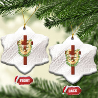 Hawaii Ka Pule a ka Haku Memorial Ceramic Ornament Flower Lei Cross - Ivory White