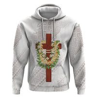 Hawaii Ka Pule a ka Haku Memorial Hoodie Flower Lei Cross - Ivory White LT7 Pullover Hoodie Ivory - Polynesian Pride