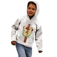 Hawaii Ka Pule a ka Haku Memorial Kid Hoodie Flower Lei Cross - Ivory White LT7 - Polynesian Pride