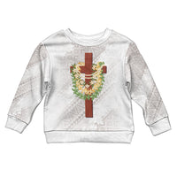 Hawaii Ka Pule a ka Haku Memorial Kid Ugly Christmas Sweater Flower Lei Cross - Ivory White