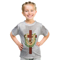 Hawaii Ka Pule a ka Haku Memorial Kid T Shirt Flower Lei Cross - Ivory White LT7 Ivory - Polynesian Pride