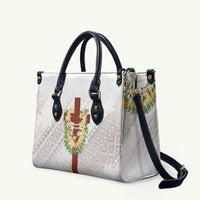 Hawaii Ka Pule a ka Haku Memorial Leather Bag Flower Lei Cross - Ivory White