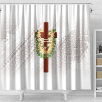 Hawaii Ka Pule a ka Haku Memorial Shower Curtain Flower Lei Cross - Ivory White LT7 - Polynesian Pride