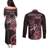 Polynesian Couples Matching Puletasi Dress and Long Sleeve Button Shirts Breast Cancer RIbbon Butterfly Mix Plumeria Curves Pink LT7 - Polynesian Pride