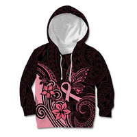 Polynesian Kid Hoodie Breast Cancer RIbbon Butterfly Mix Plumeria Curves Pink LT7 Hoodie Black Pink - Polynesian Pride